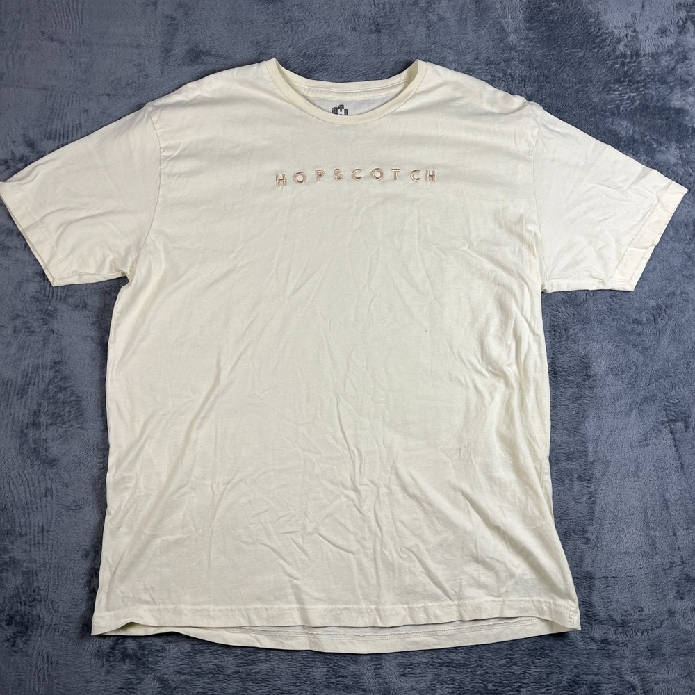 Hopscotch T Shirt Womens 2X Beige Embroidered Logo Cotton Crew Neck Short Sleeve